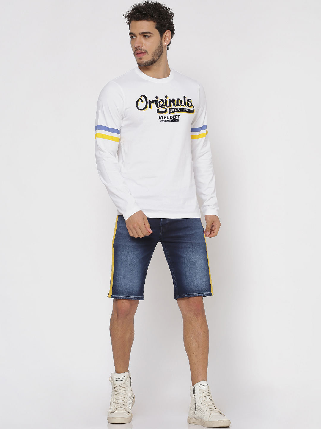 White Logo Print Full Sleeves T-shirt