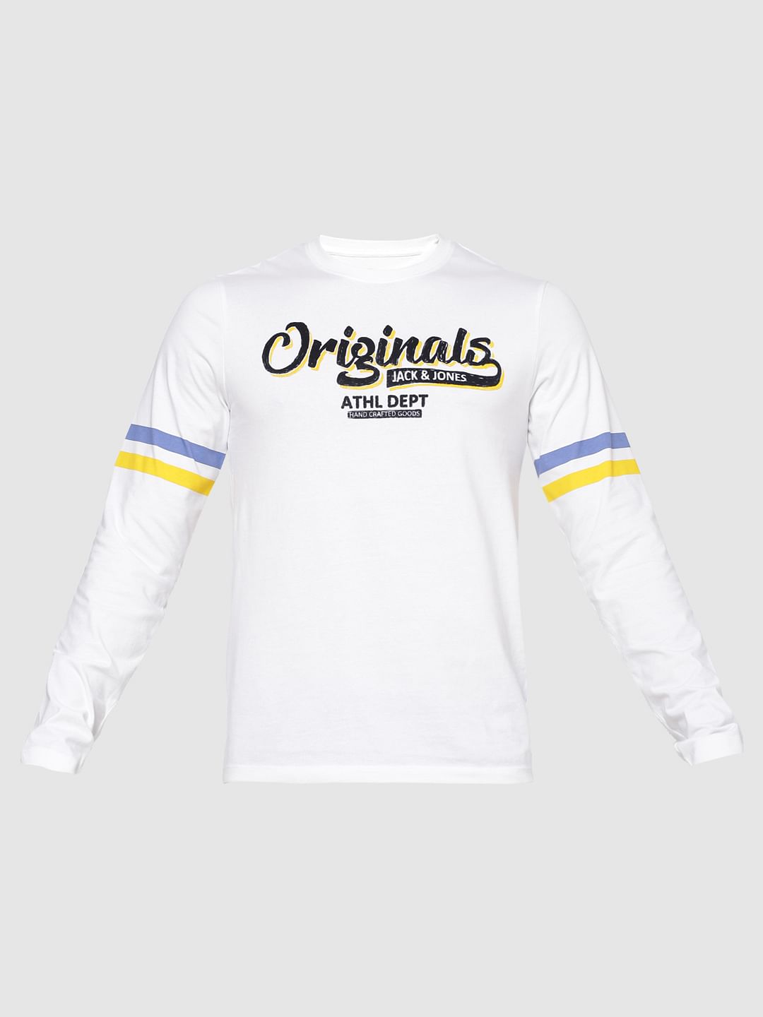 White Logo Print Full Sleeves T-shirt