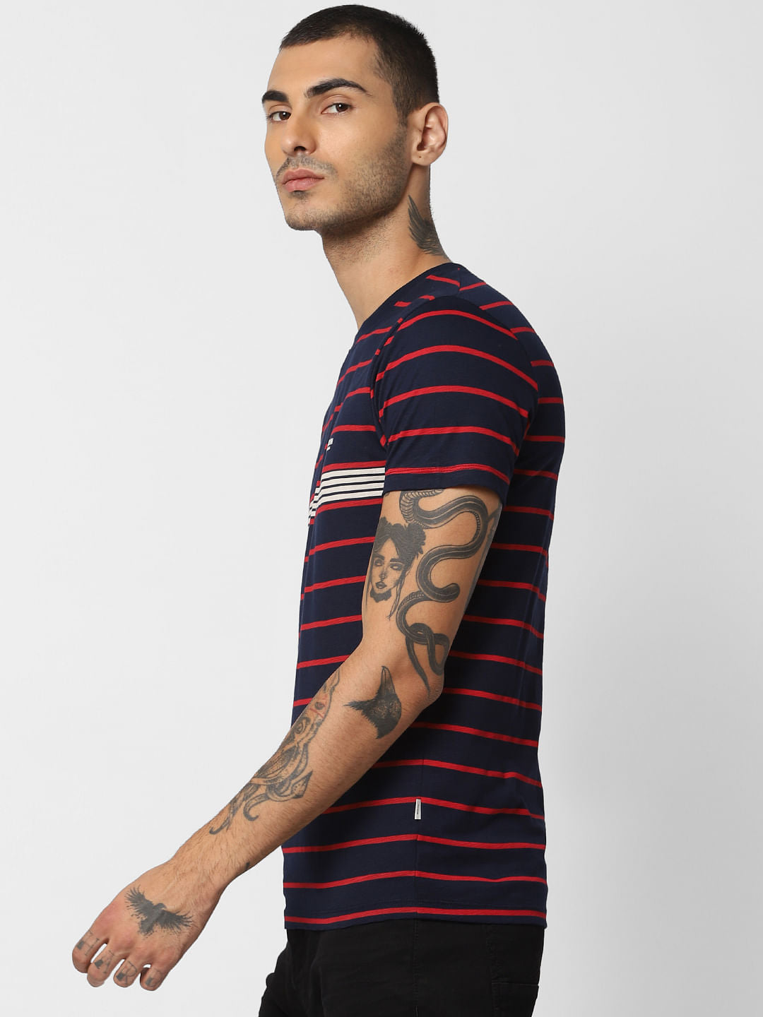 Blue Striped Crew Neck T-shirt