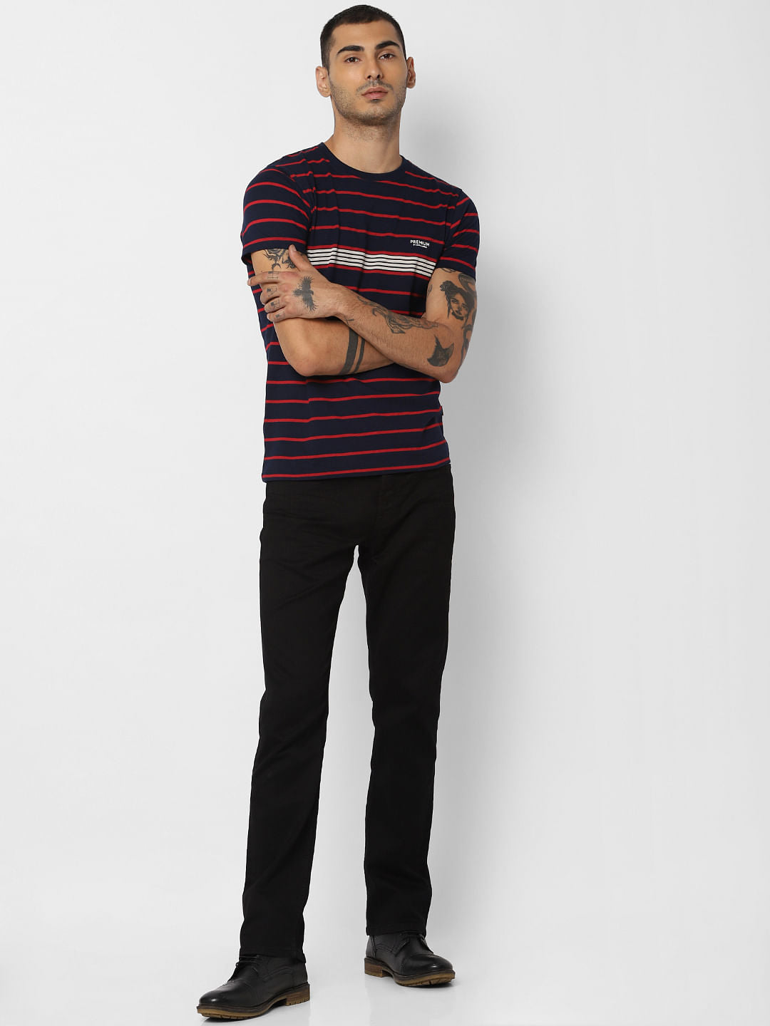 Blue Striped Crew Neck T-shirt
