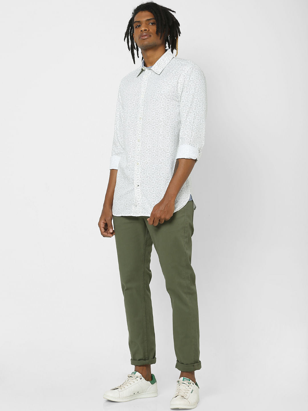 White All Over Print Full Sleeves Shirt - S