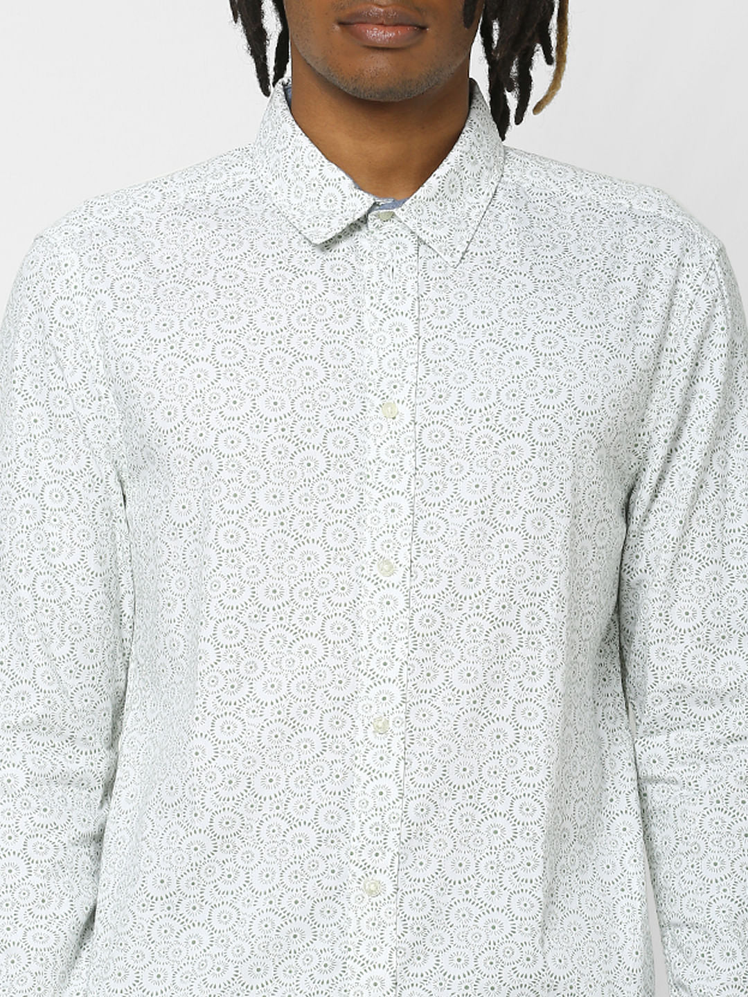 White All Over Print Full Sleeves Shirt