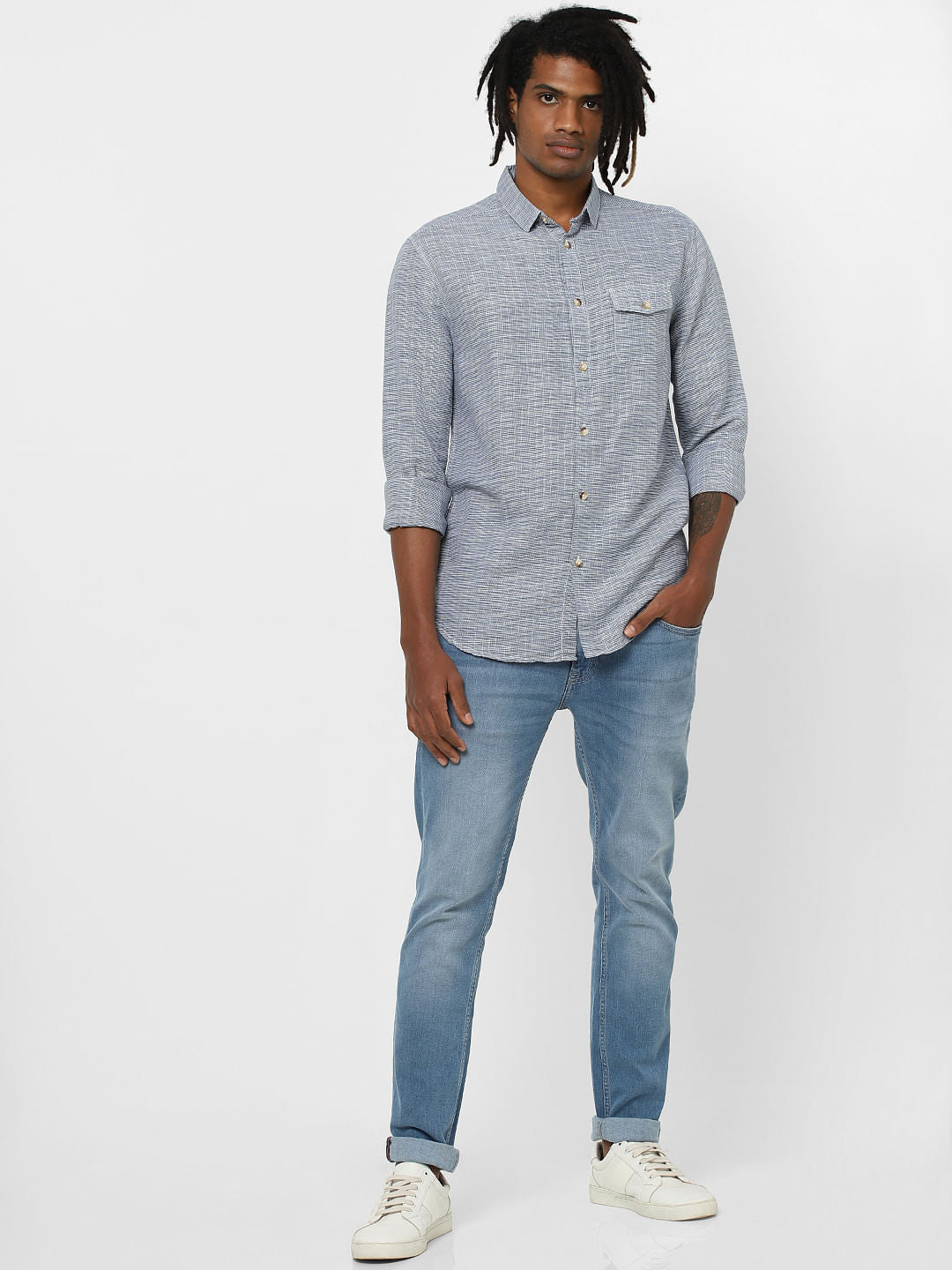 Blue Small Check Full Sleeves Shirt - S