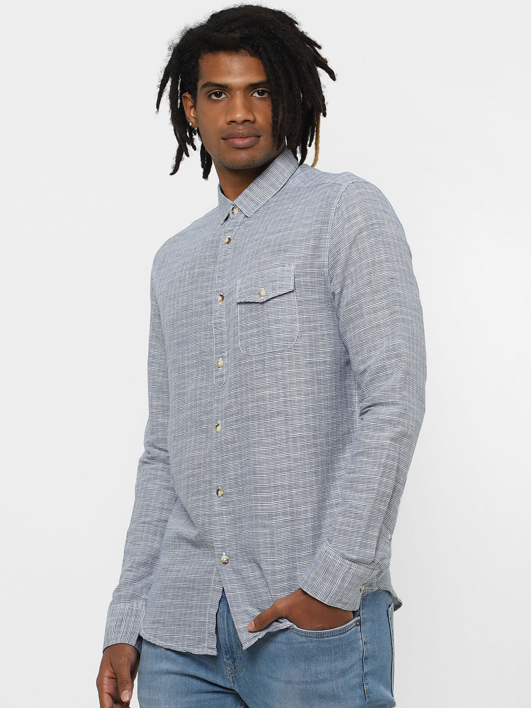 Blue Small Check Full Sleeves Shirt