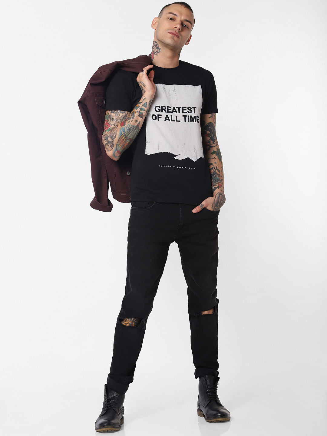Black Graphic Print Crew Neck T-shirt - S