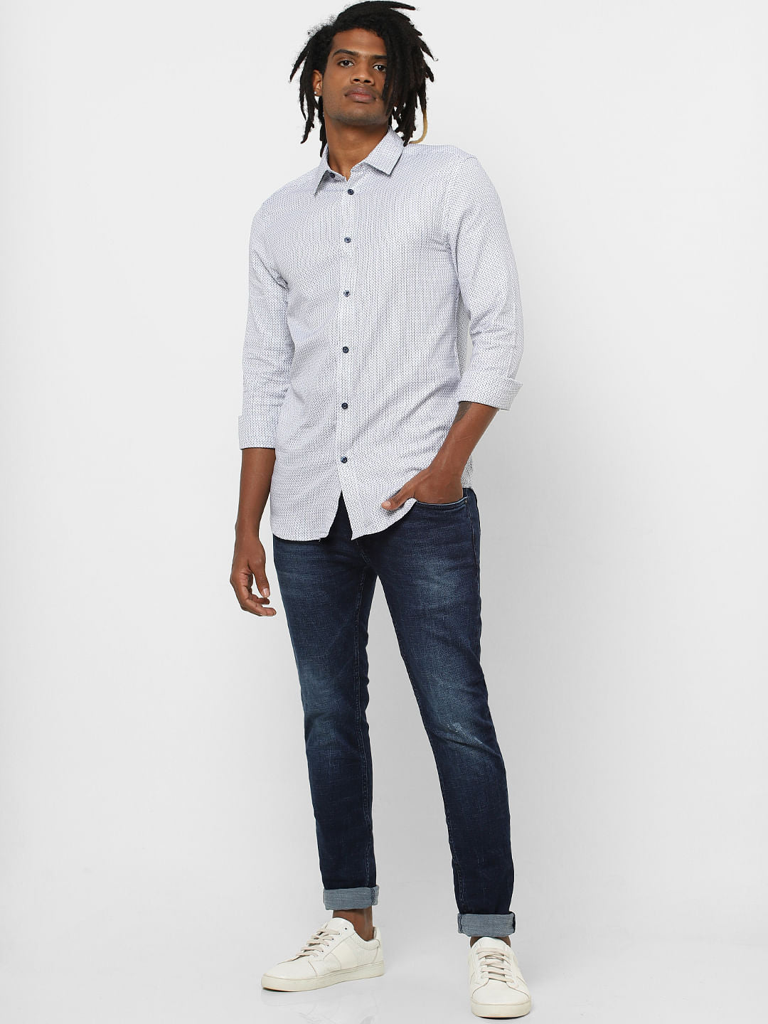 White Dobby Full Sleeves Shirt - S