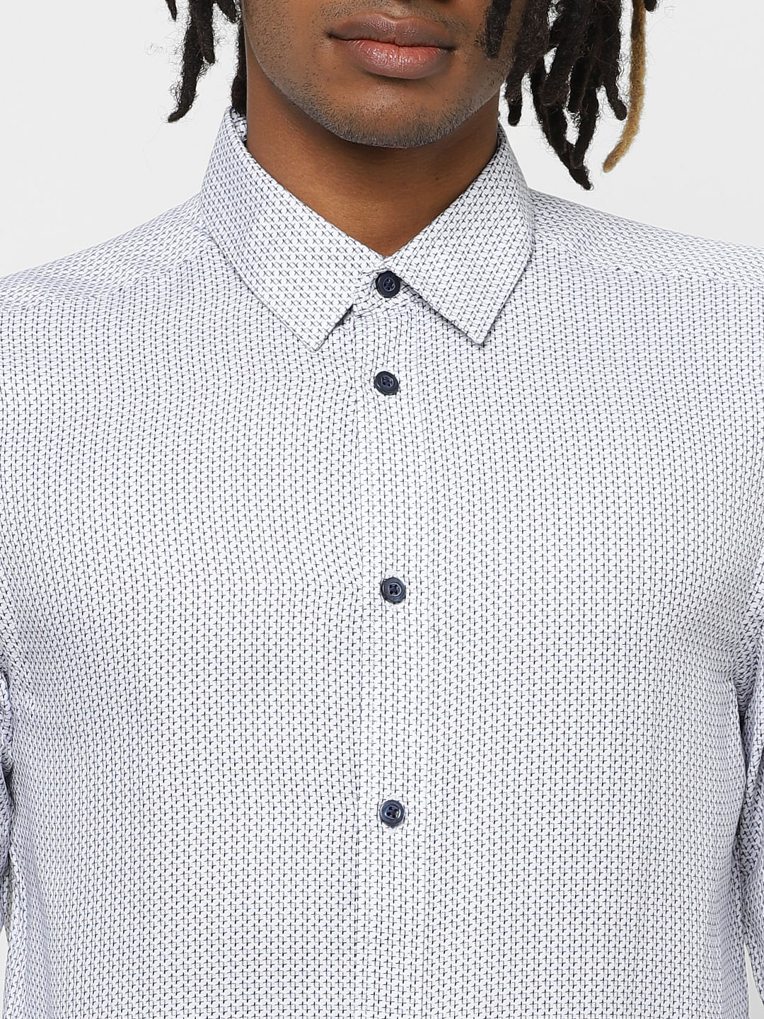White Dobby Full Sleeves Shirt