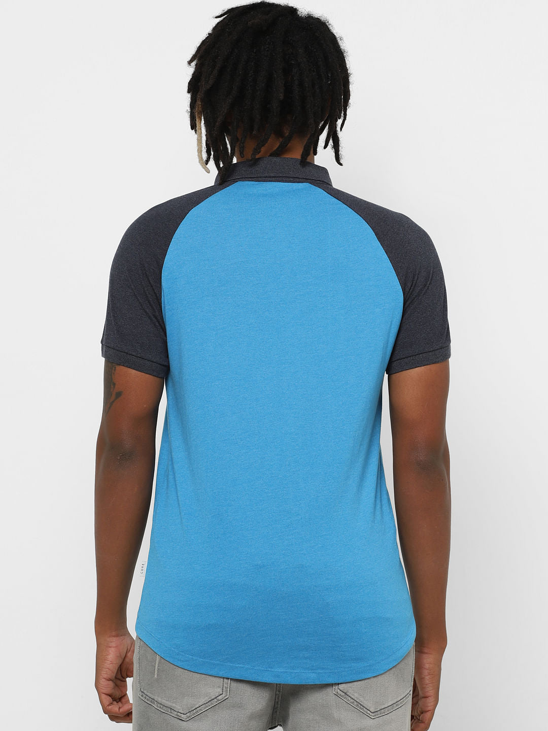 Blue Colourblocked Polo Neck T-Shirt