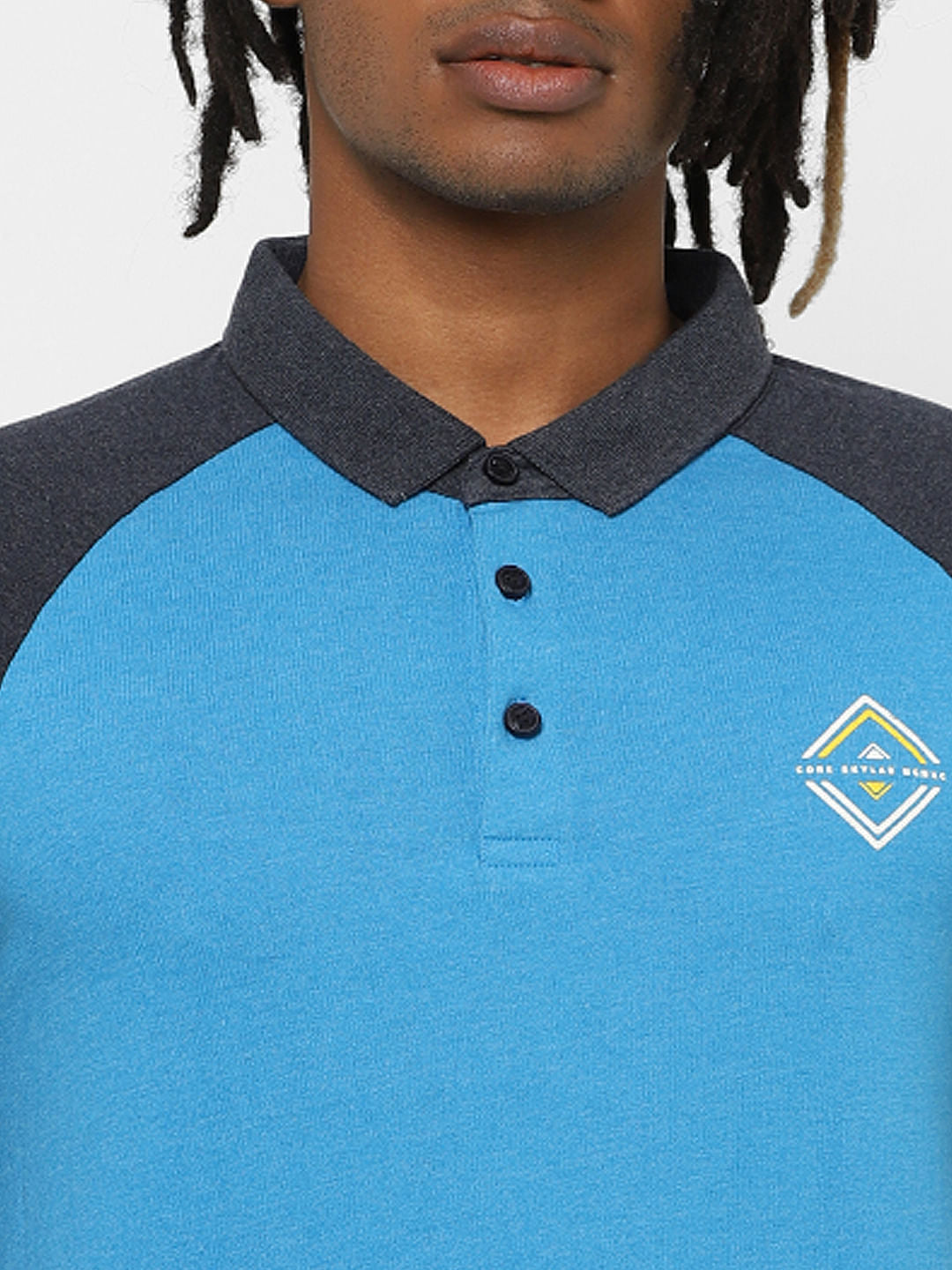 Blue Colourblocked Polo Neck T-Shirt