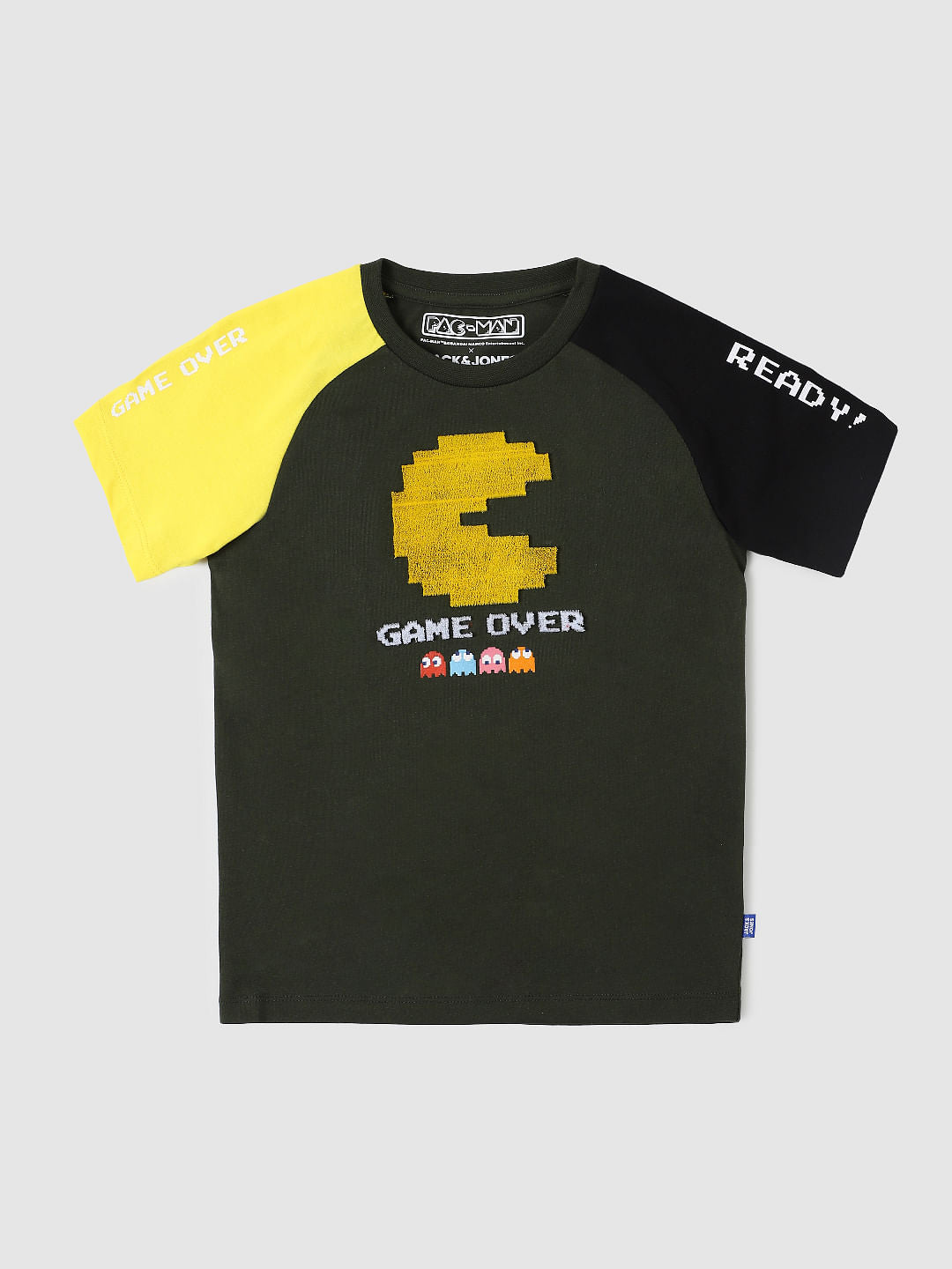 BOYS X PAC-MAN GREEN GRAPHIC PRINT CREW NECK T-SHIRT - 4/5Y