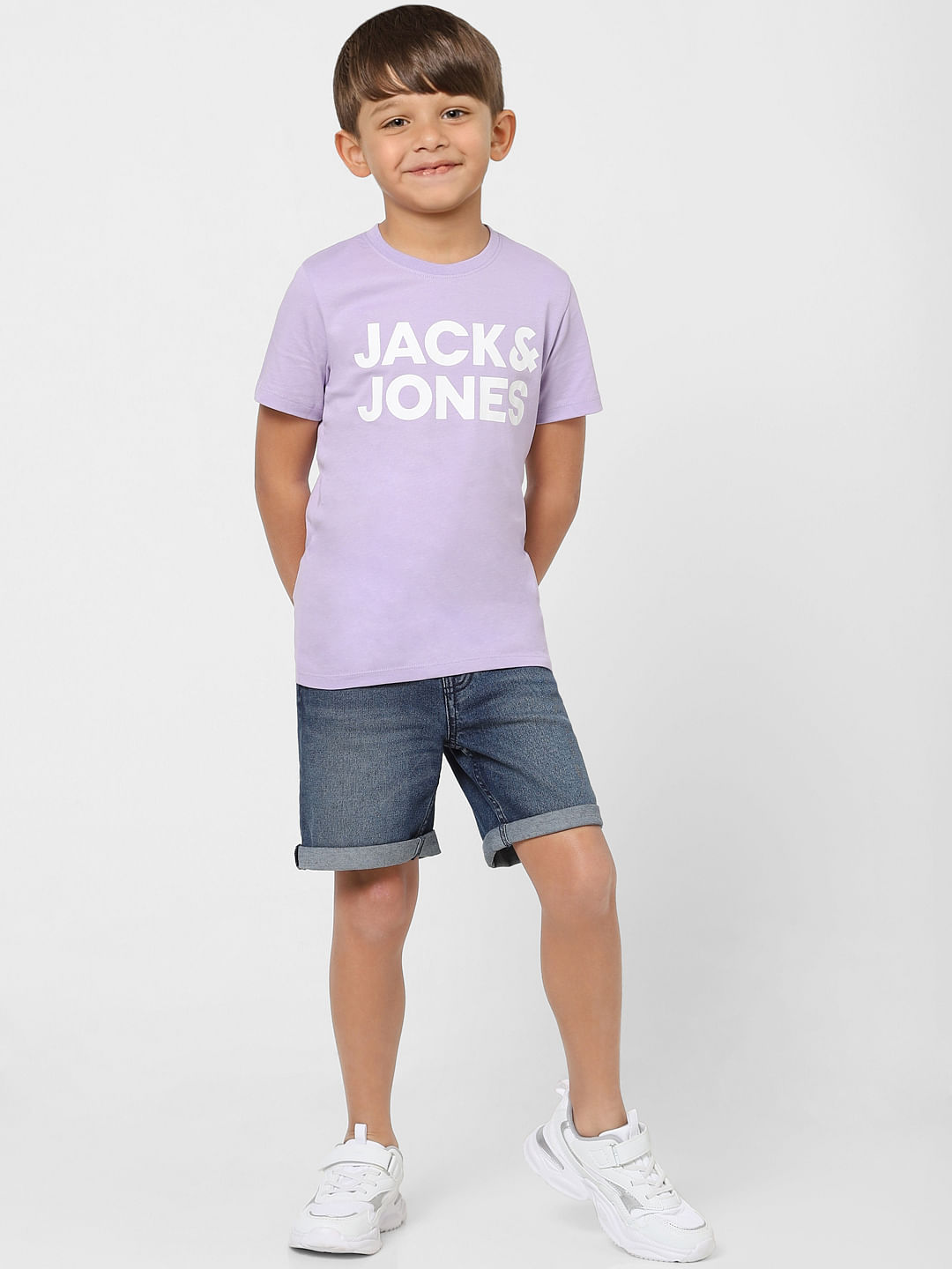 Boys Purple Logo Print Crew Neck T-shirt - 4/5Y