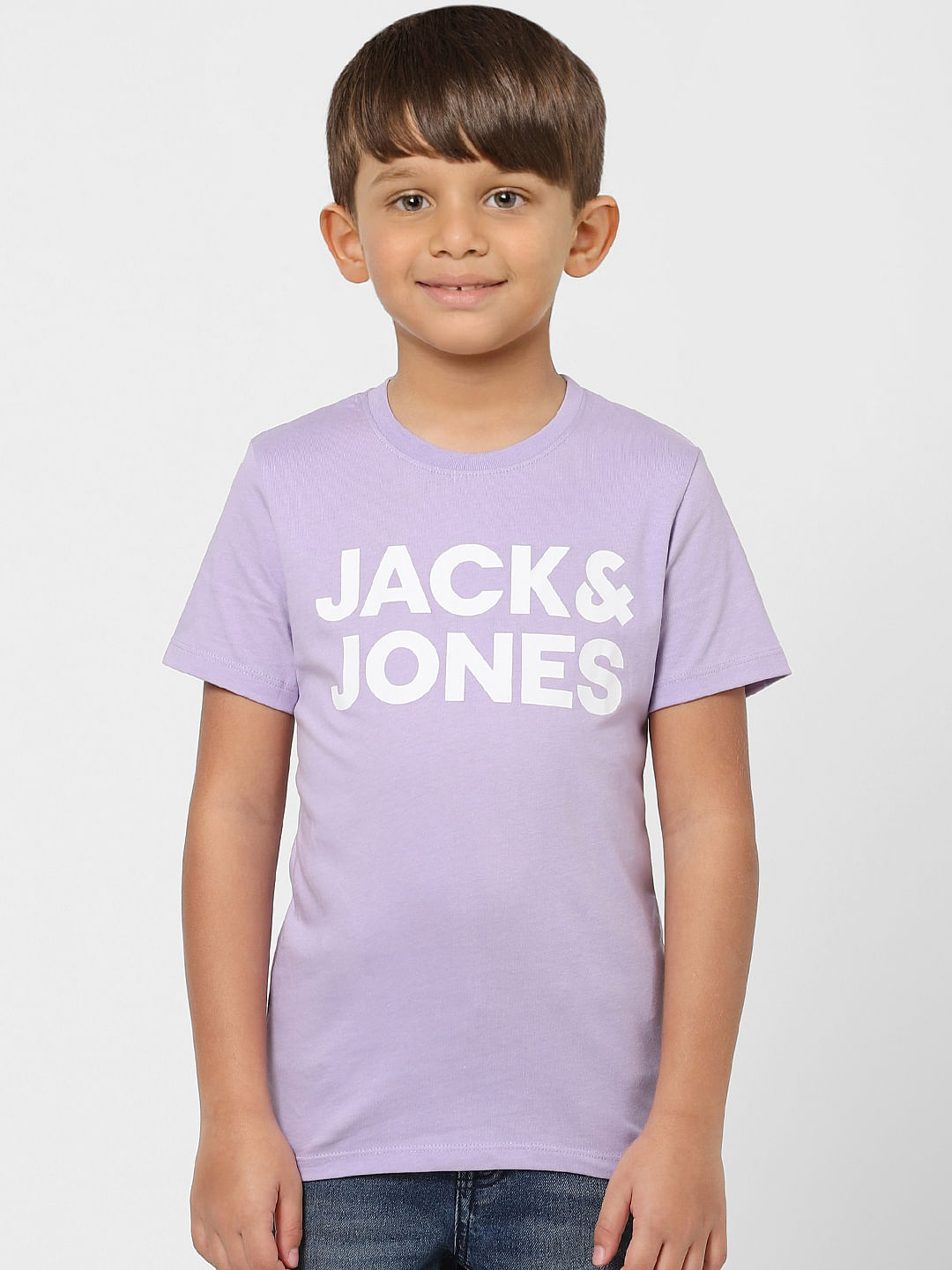 Boys Purple Logo Print Crew Neck T-shirt