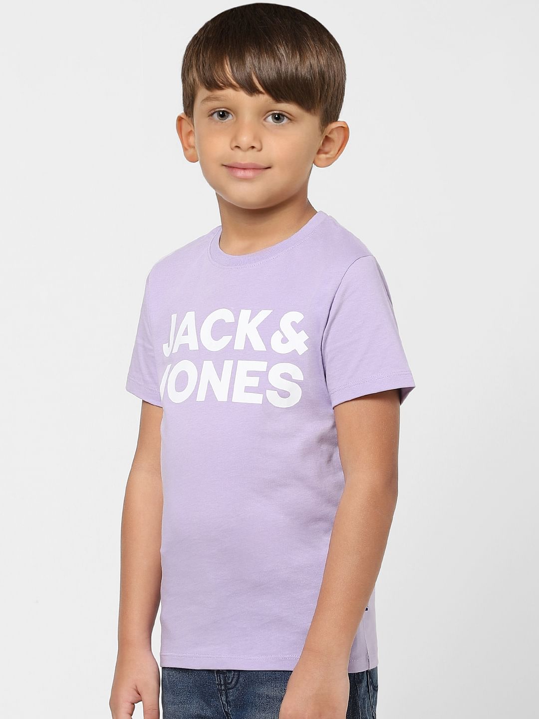 Boys Purple Logo Print Crew Neck T-shirt