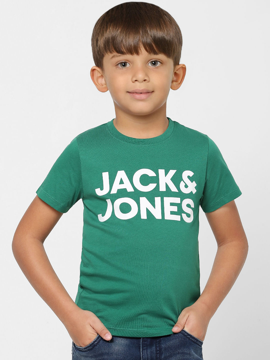 Boys Green Logo Print Crew Neck T-shirt