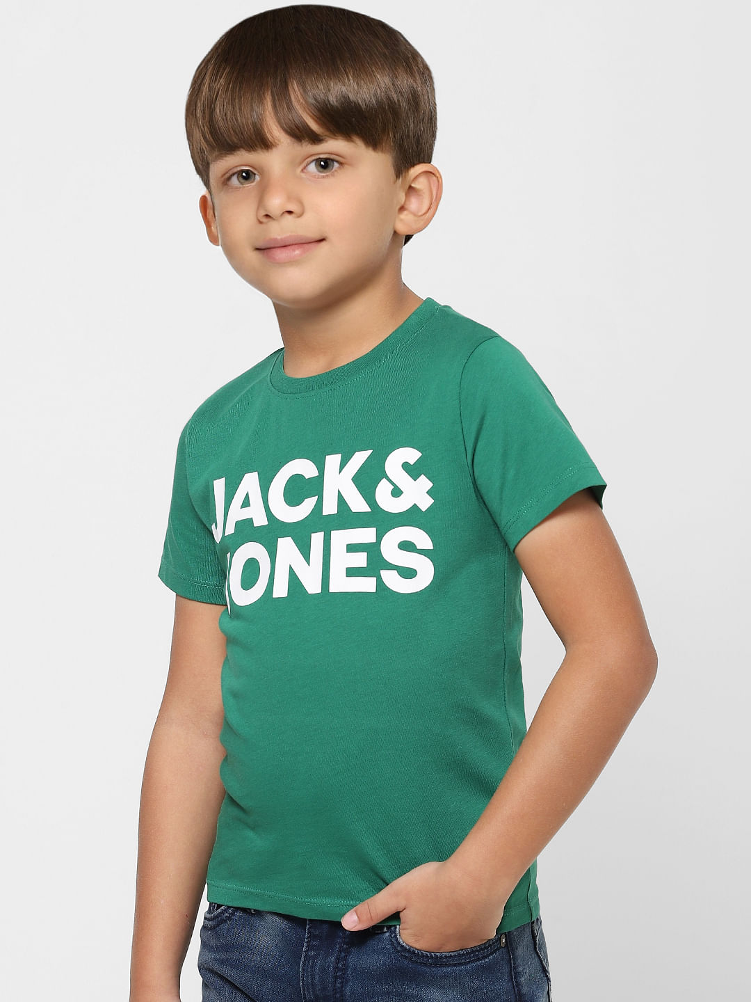 Boys Green Logo Print Crew Neck T-shirt