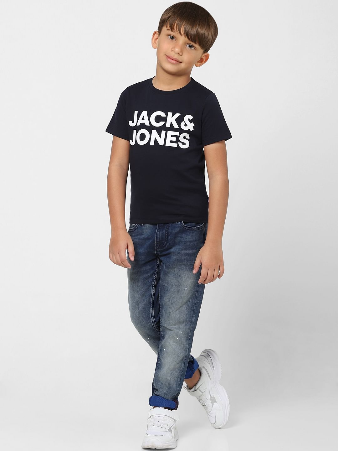 Boys Blue Logo Print Crew Neck T-shirt - 4/5Y