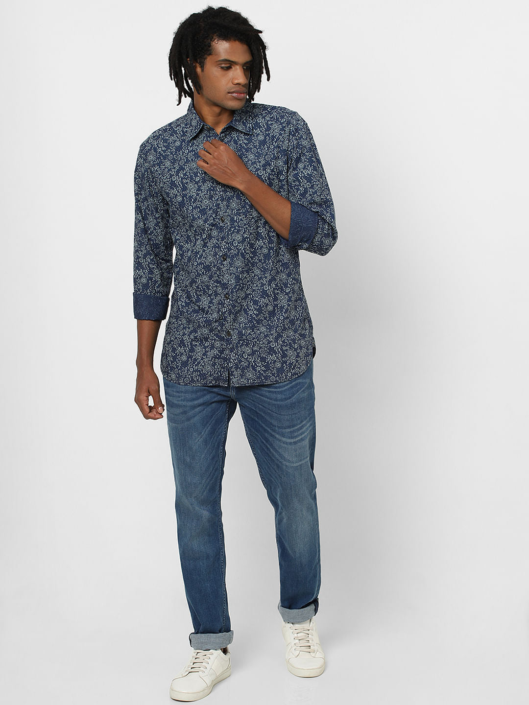 Blue All Over Print Full Sleeves Shirt - S