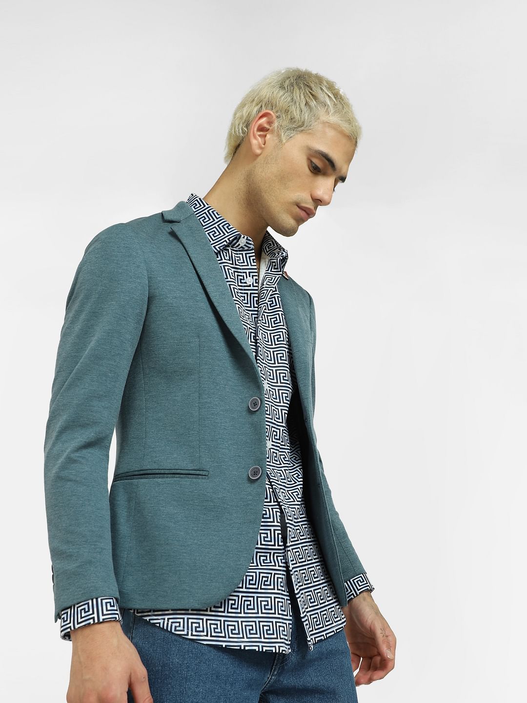 Blue Printed Full Sleeves Shirt