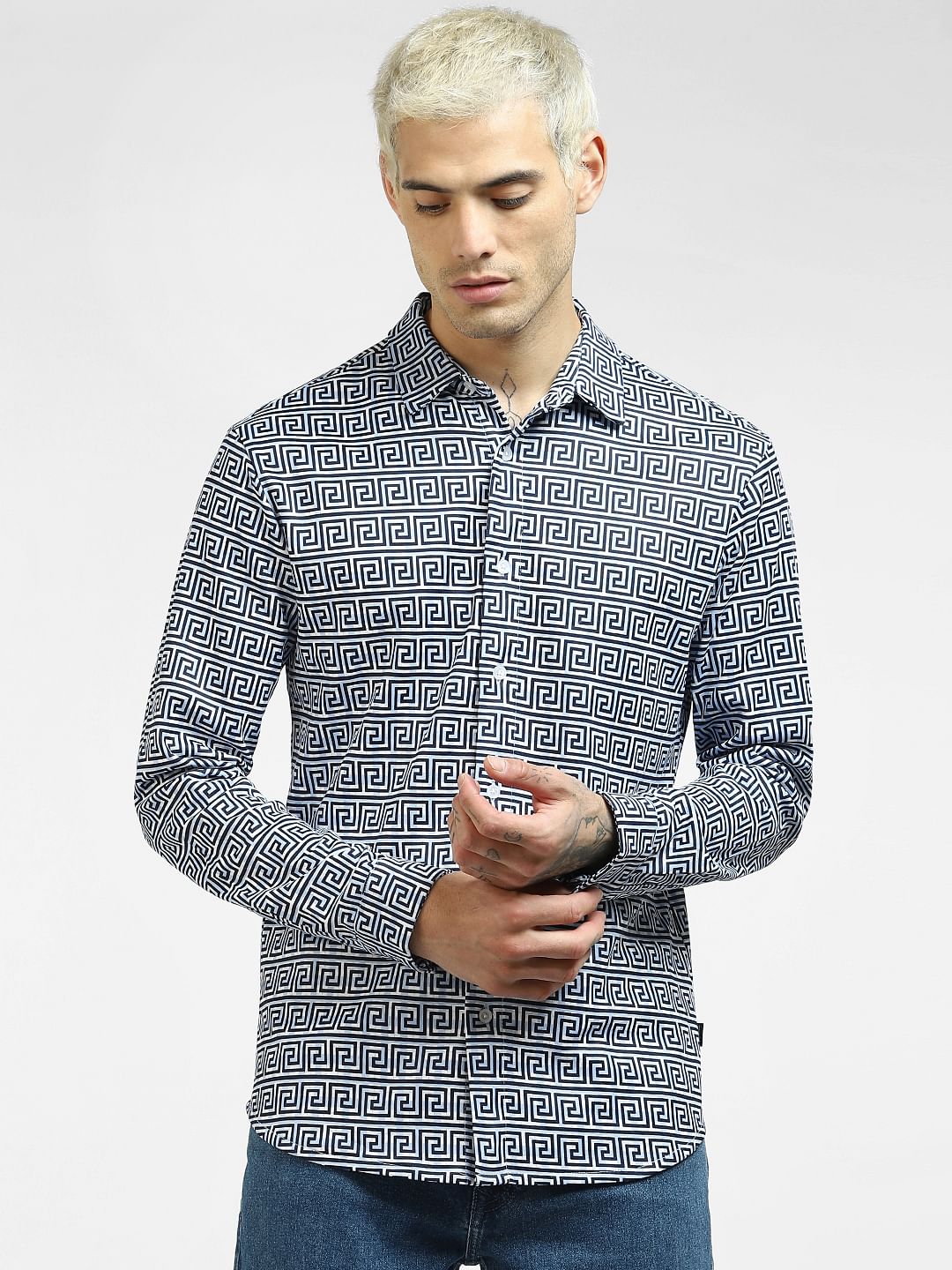 Blue Printed Full Sleeves Shirt