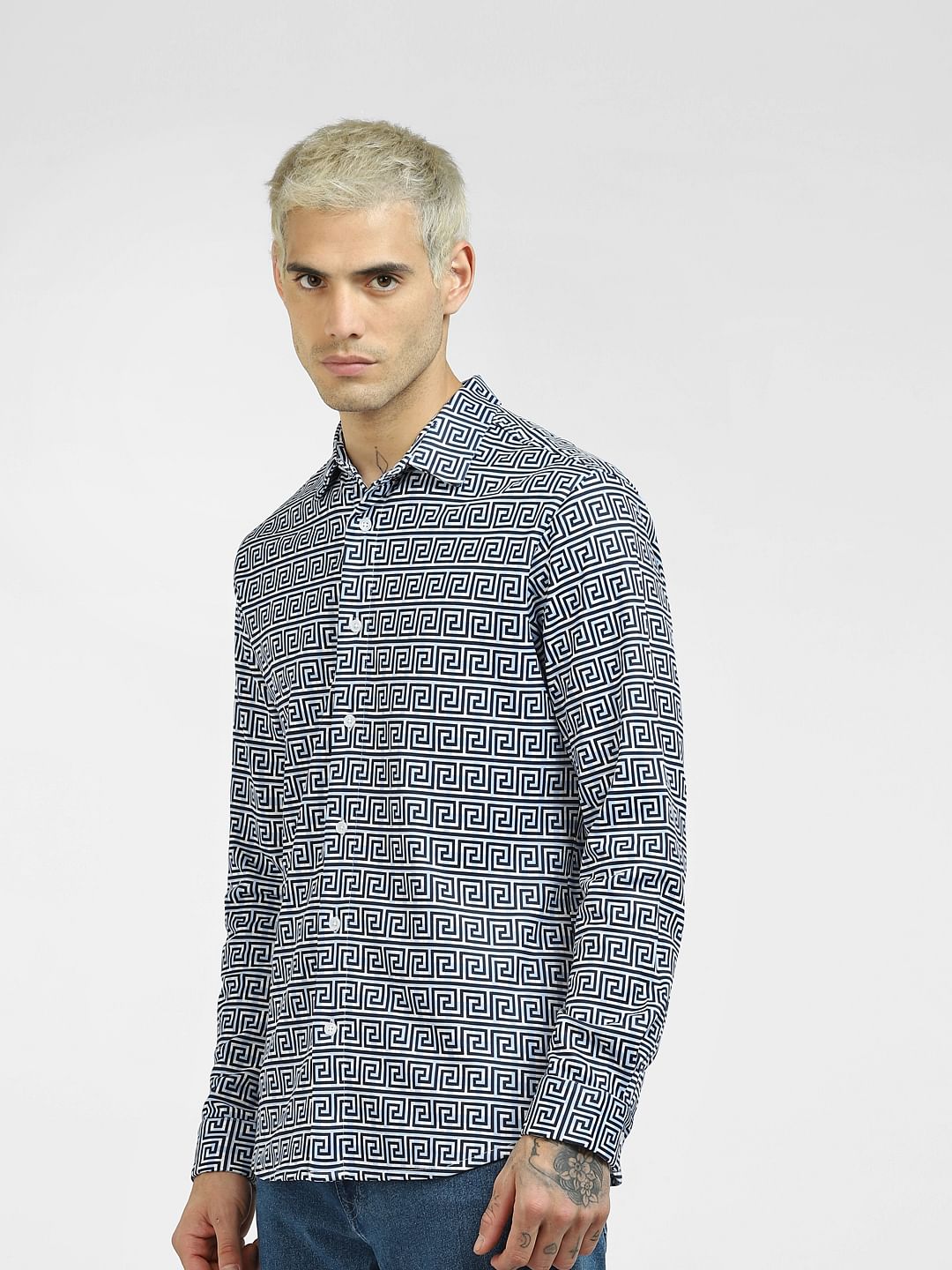 Blue Printed Full Sleeves Shirt