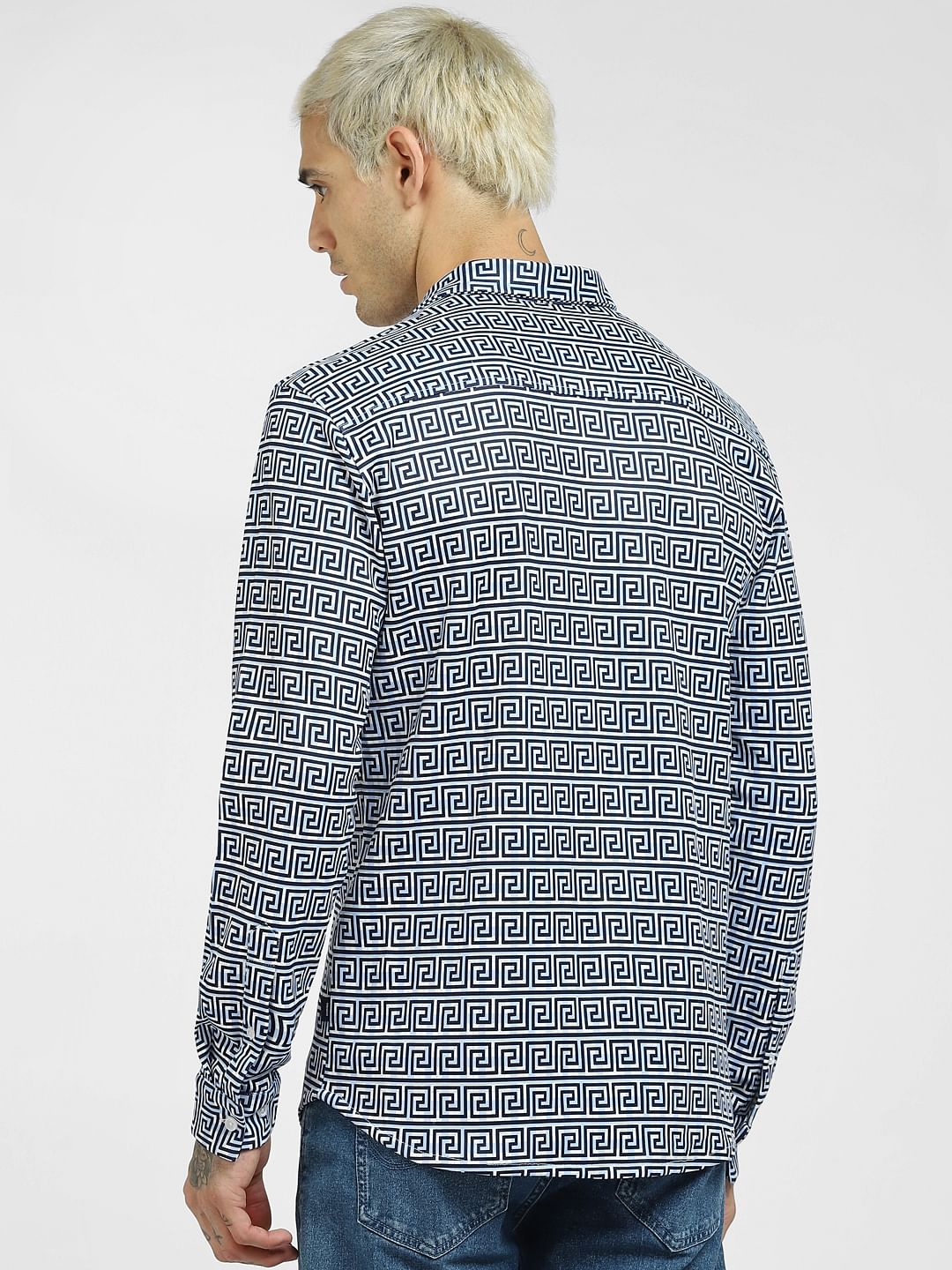 Blue Printed Full Sleeves Shirt
