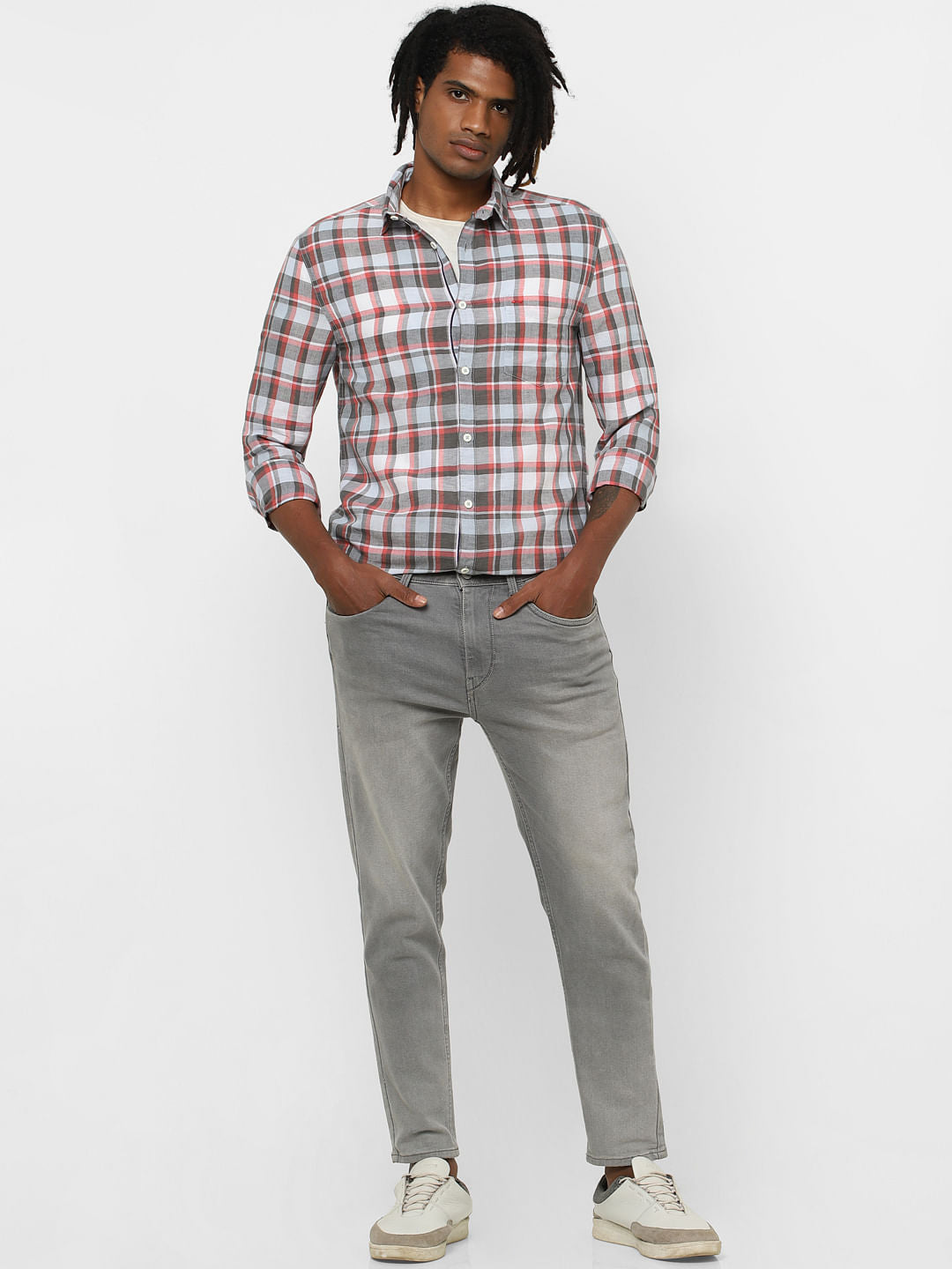 White Check Full Sleeves Shirt - S