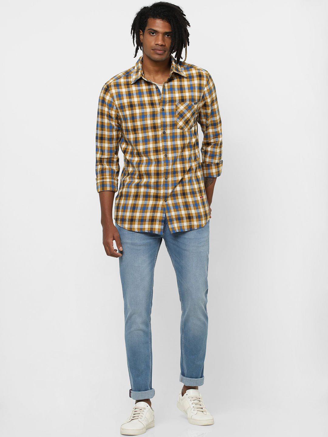 Brown Check Full Sleeves Shirt - S