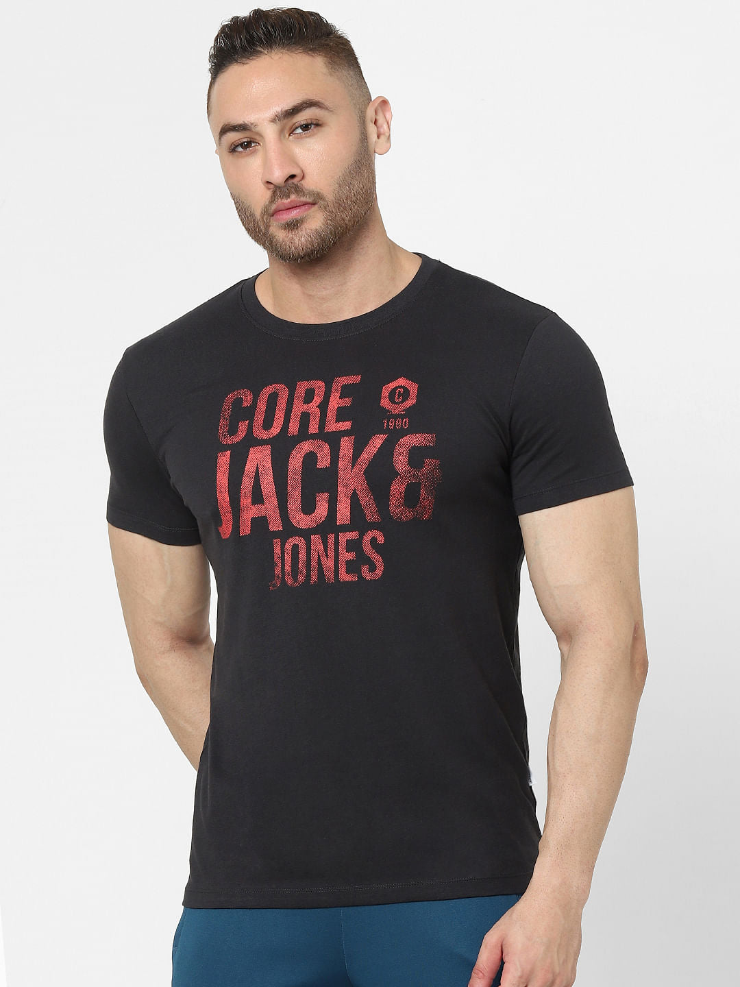 Black Logo Print Crew Neck T-shirt - S