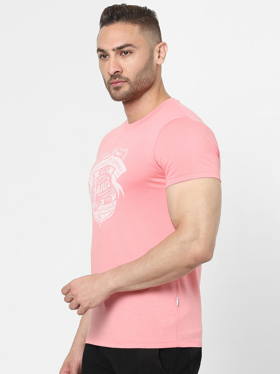 Pink Logo Print Crew Neck T-shirt