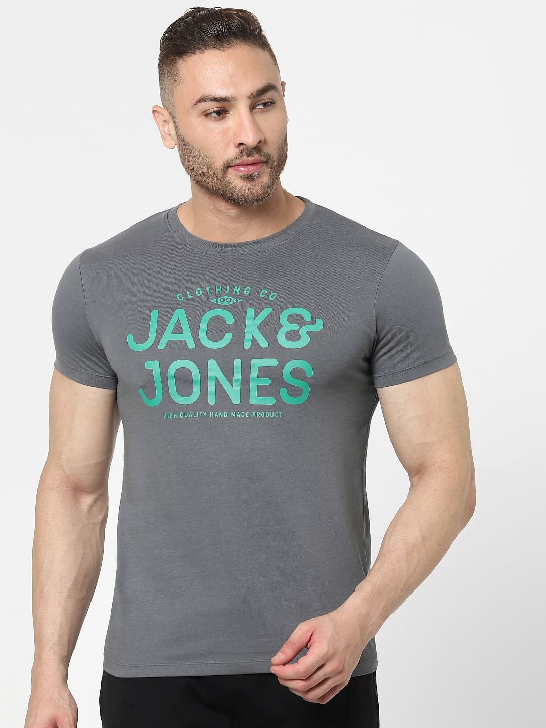 Grey Logo Print Crew Neck T-shirt - S
