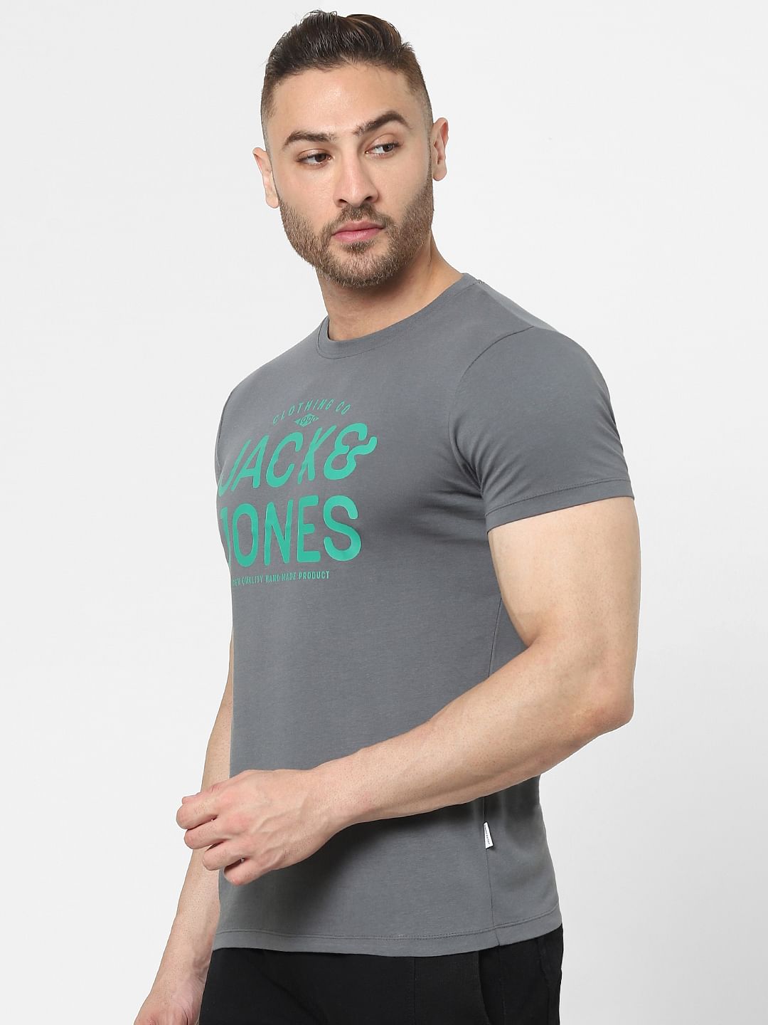Grey Logo Print Crew Neck T-shirt