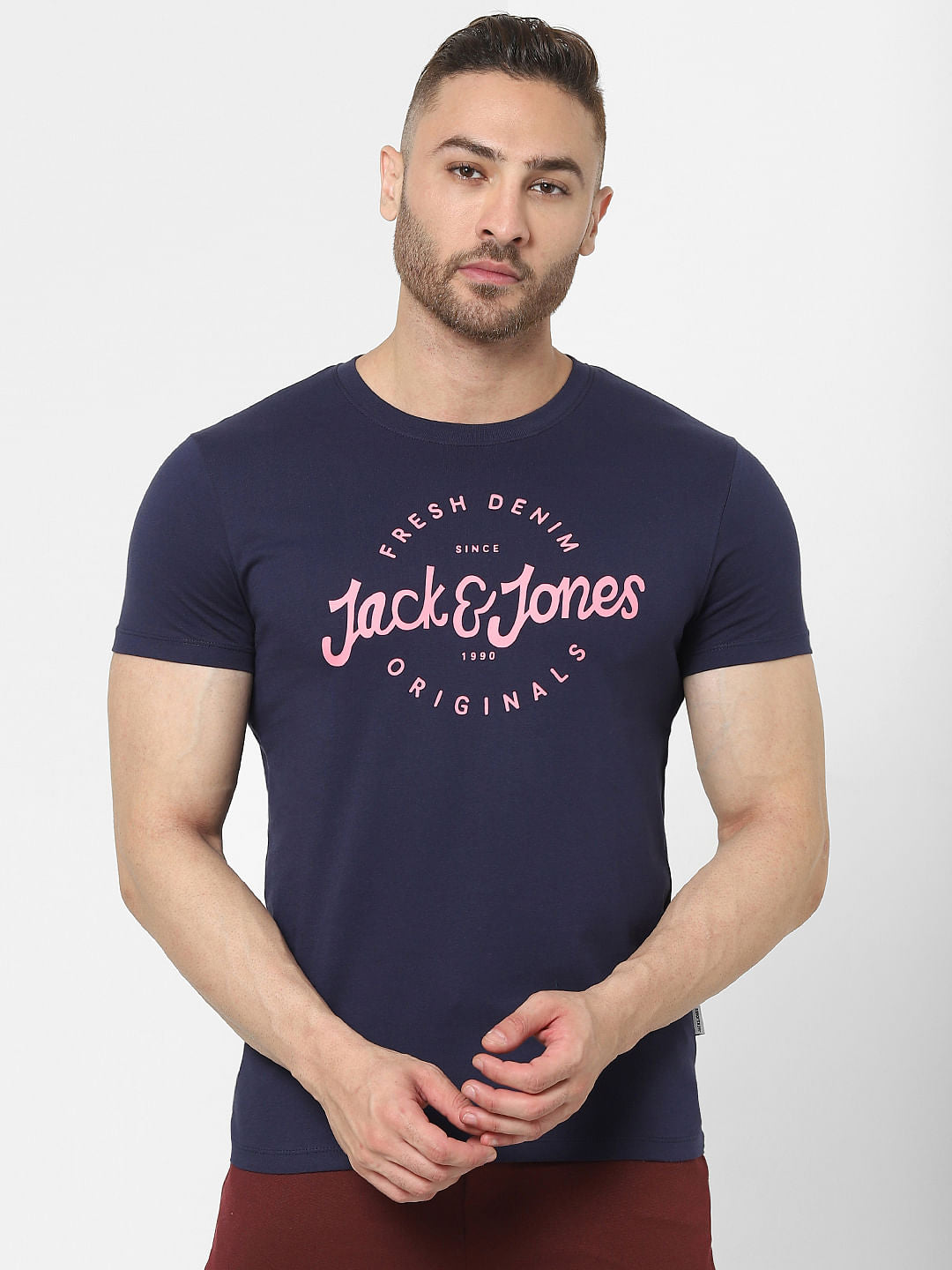 Blue Logo Print Crew Neck T-shirt - S