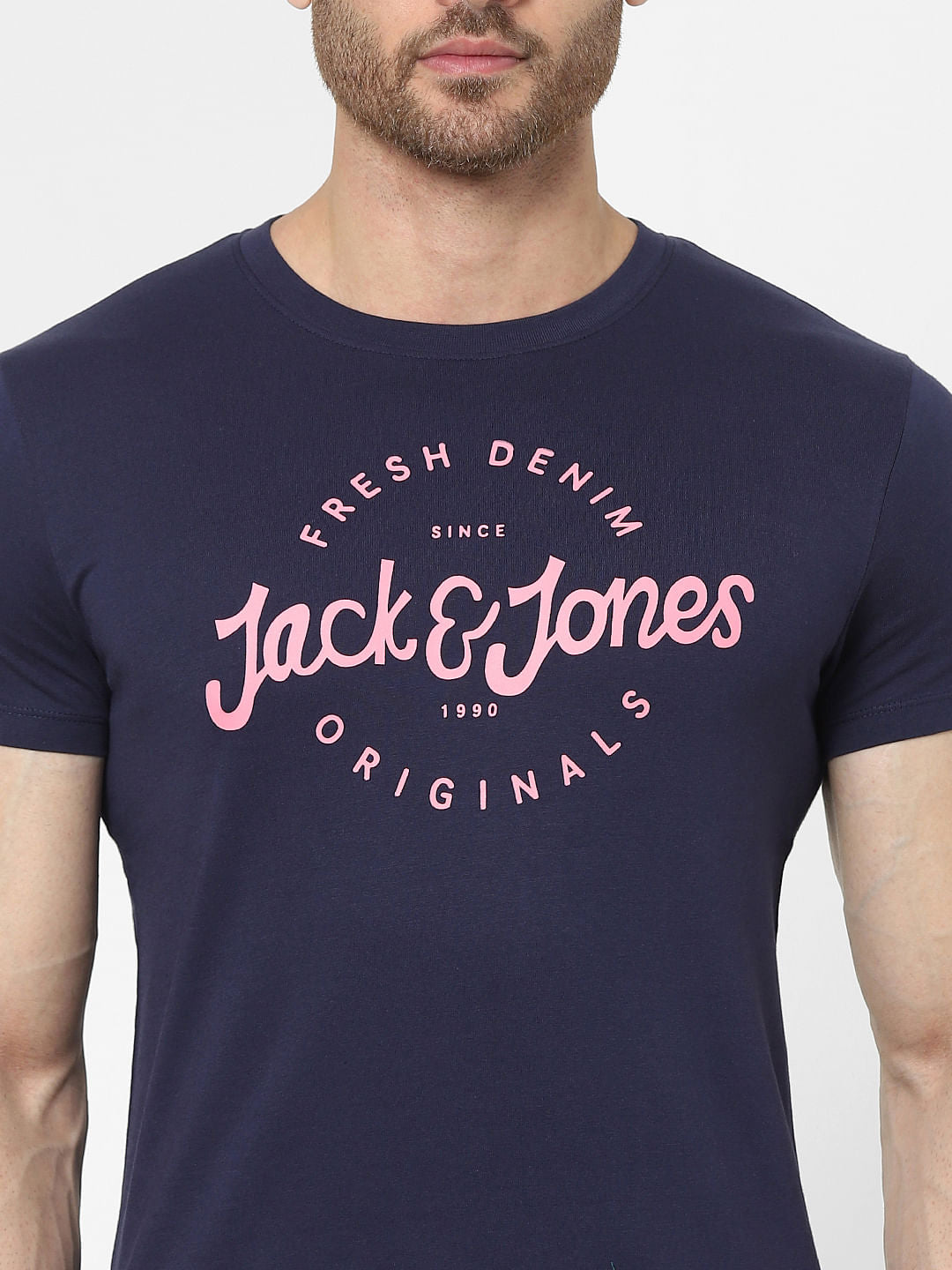 Blue Logo Print Crew Neck T-shirt