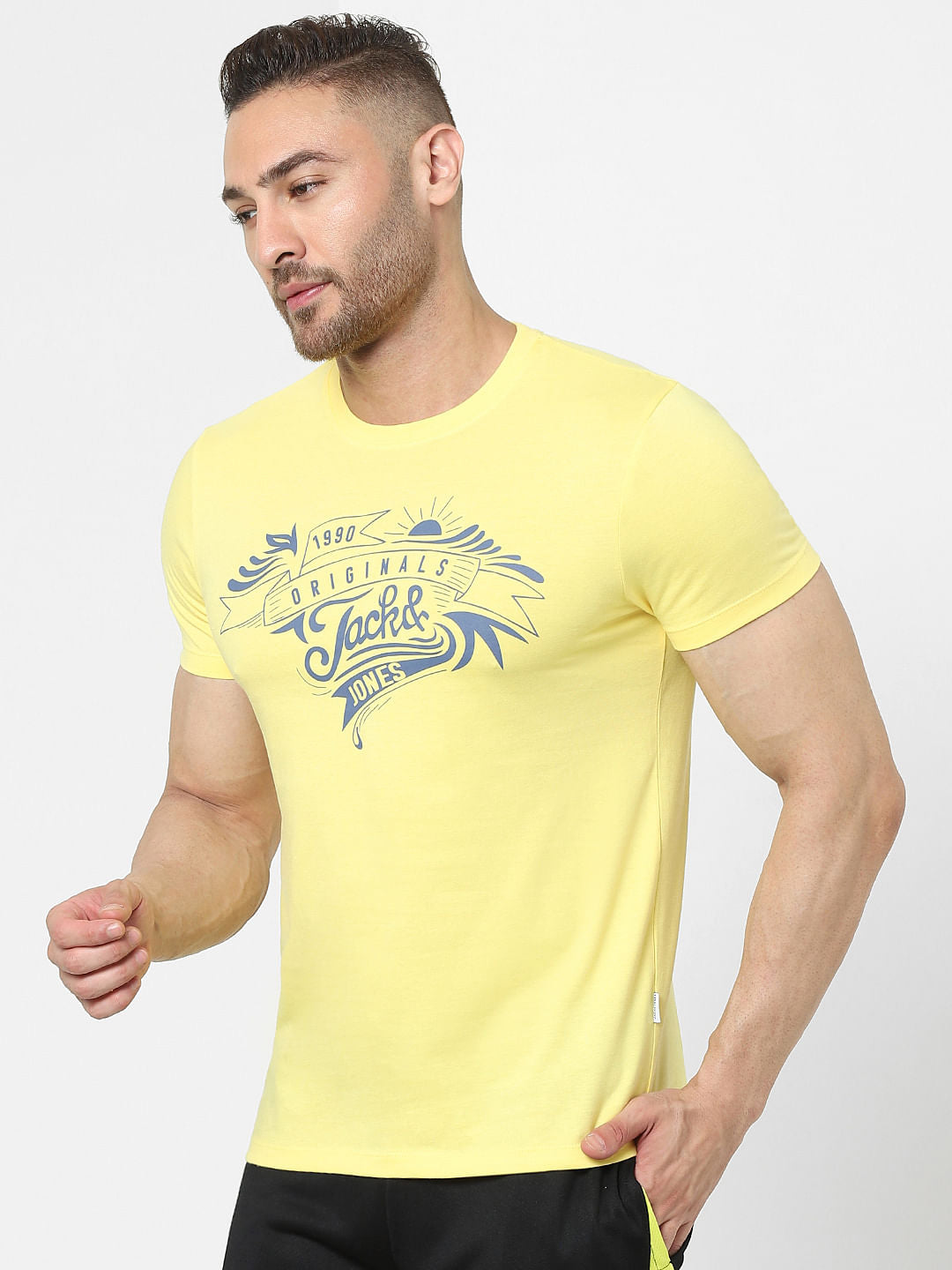 Yellow Logo Print Crew Neck T-shirt