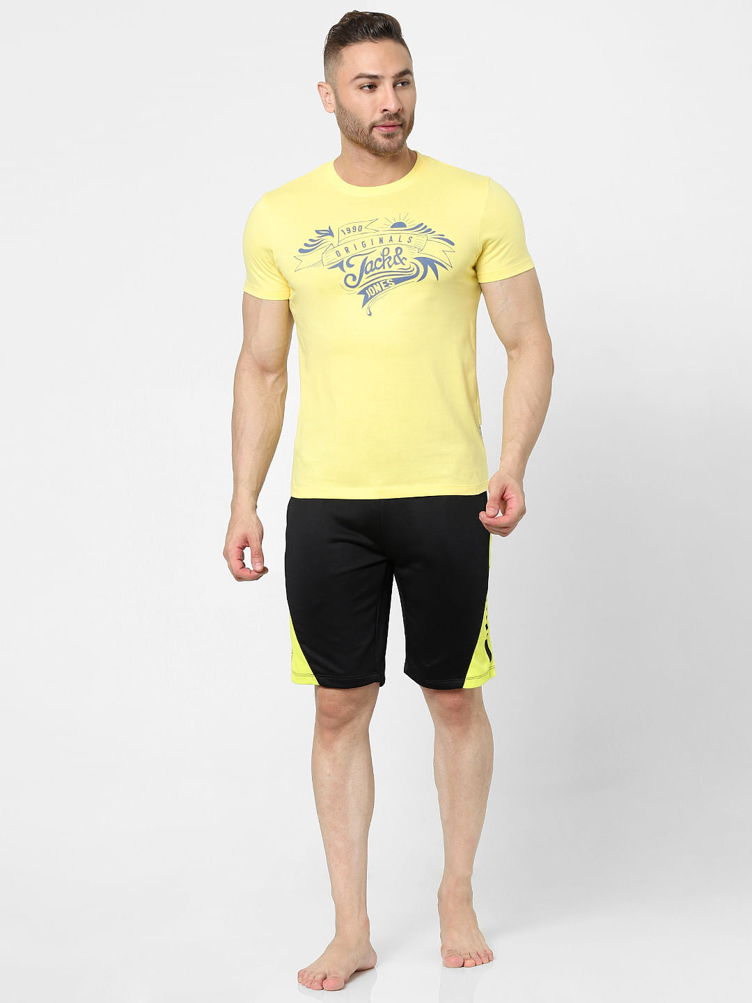 Yellow Logo Print Crew Neck T-shirt
