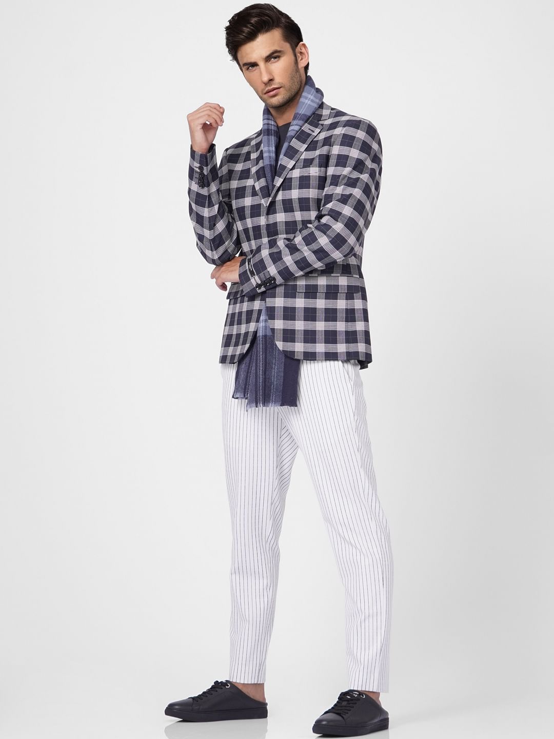Navy Blue Check Blazer - 46