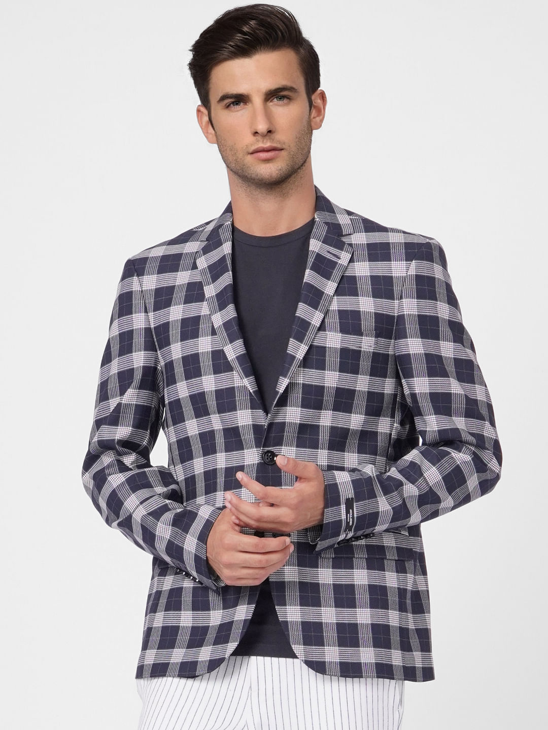 Navy Blue Check Blazer