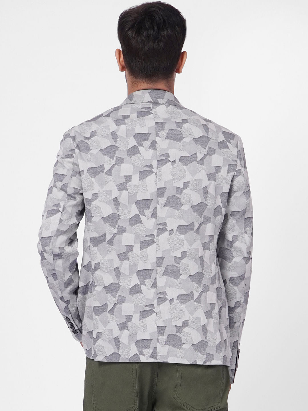 Grey Abstract Print Jacquard Blazer