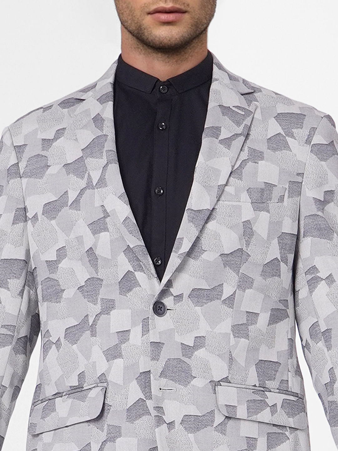 Grey Abstract Print Jacquard Blazer