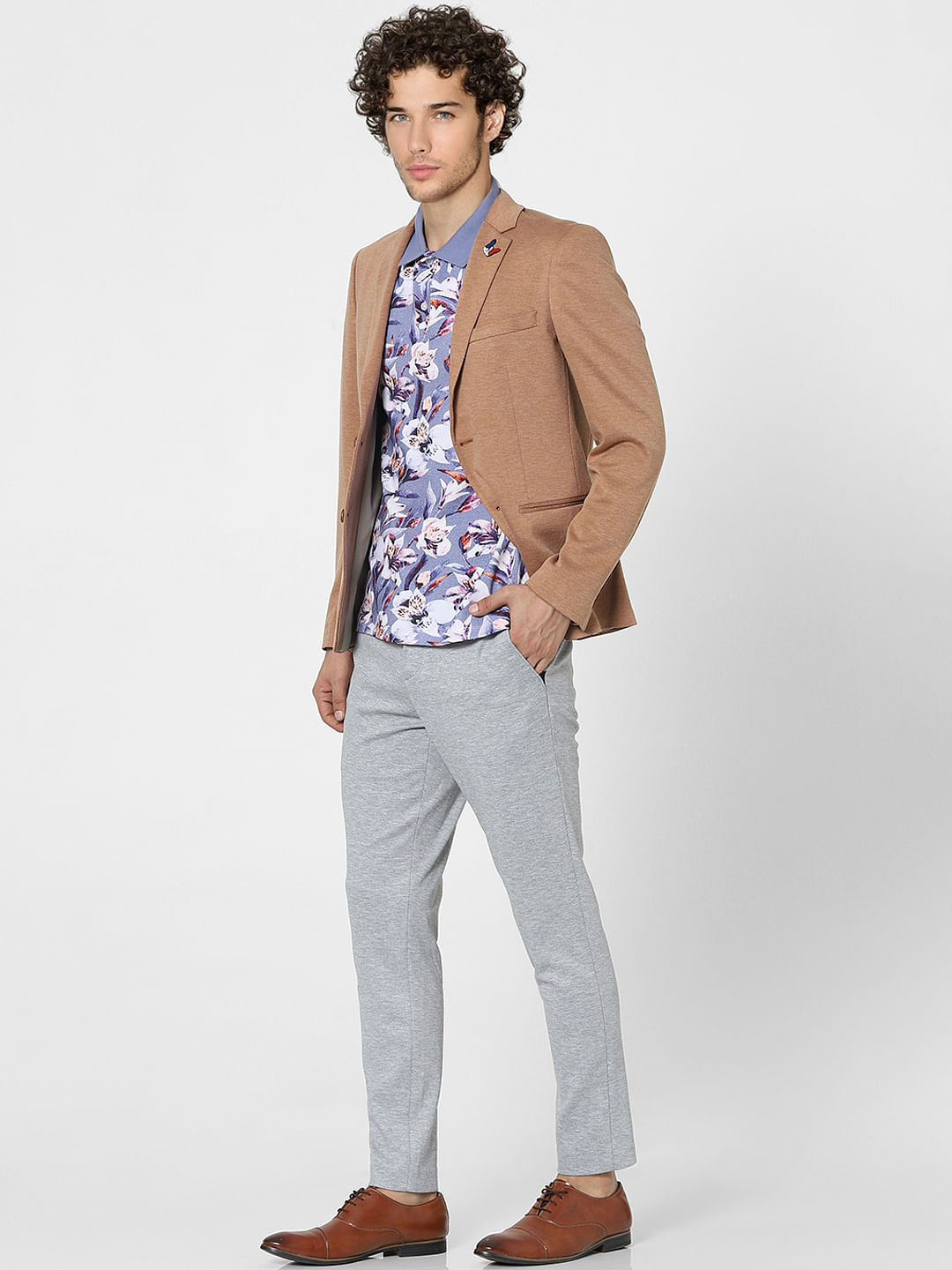 Brown Double Button Blazer - 46
