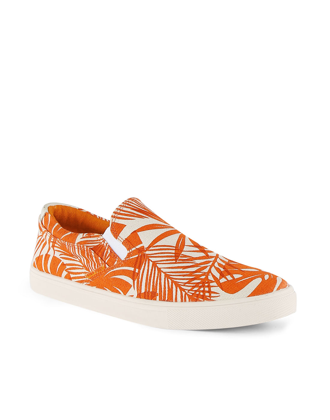 Orange Tropical Print Slip Ons