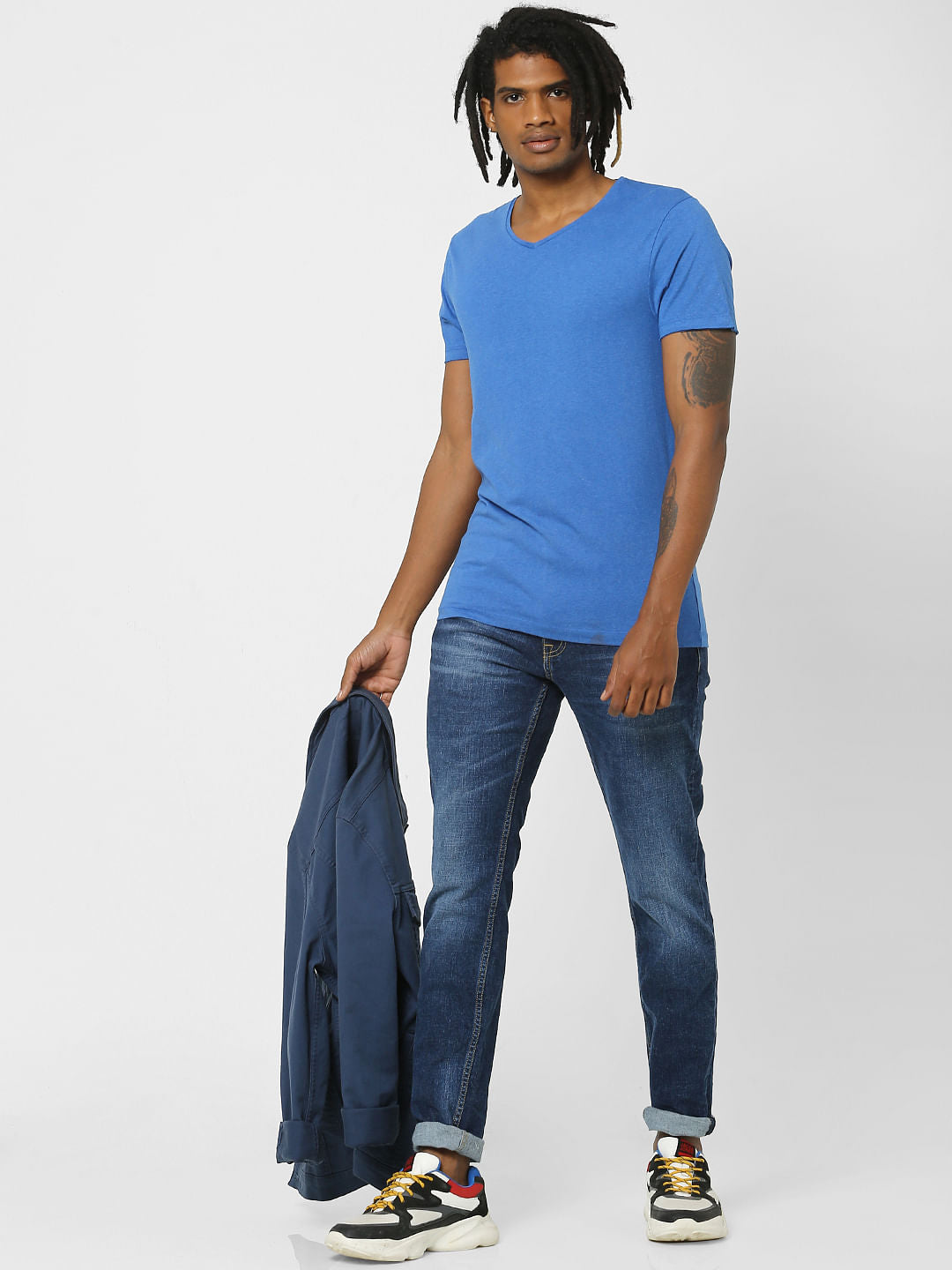 Blue & Black V Neck T-shirt - Pack of 2