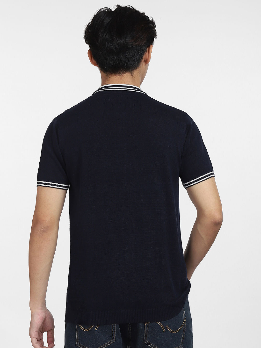 Navy Blue Contrast Tipping Polo T-shirt