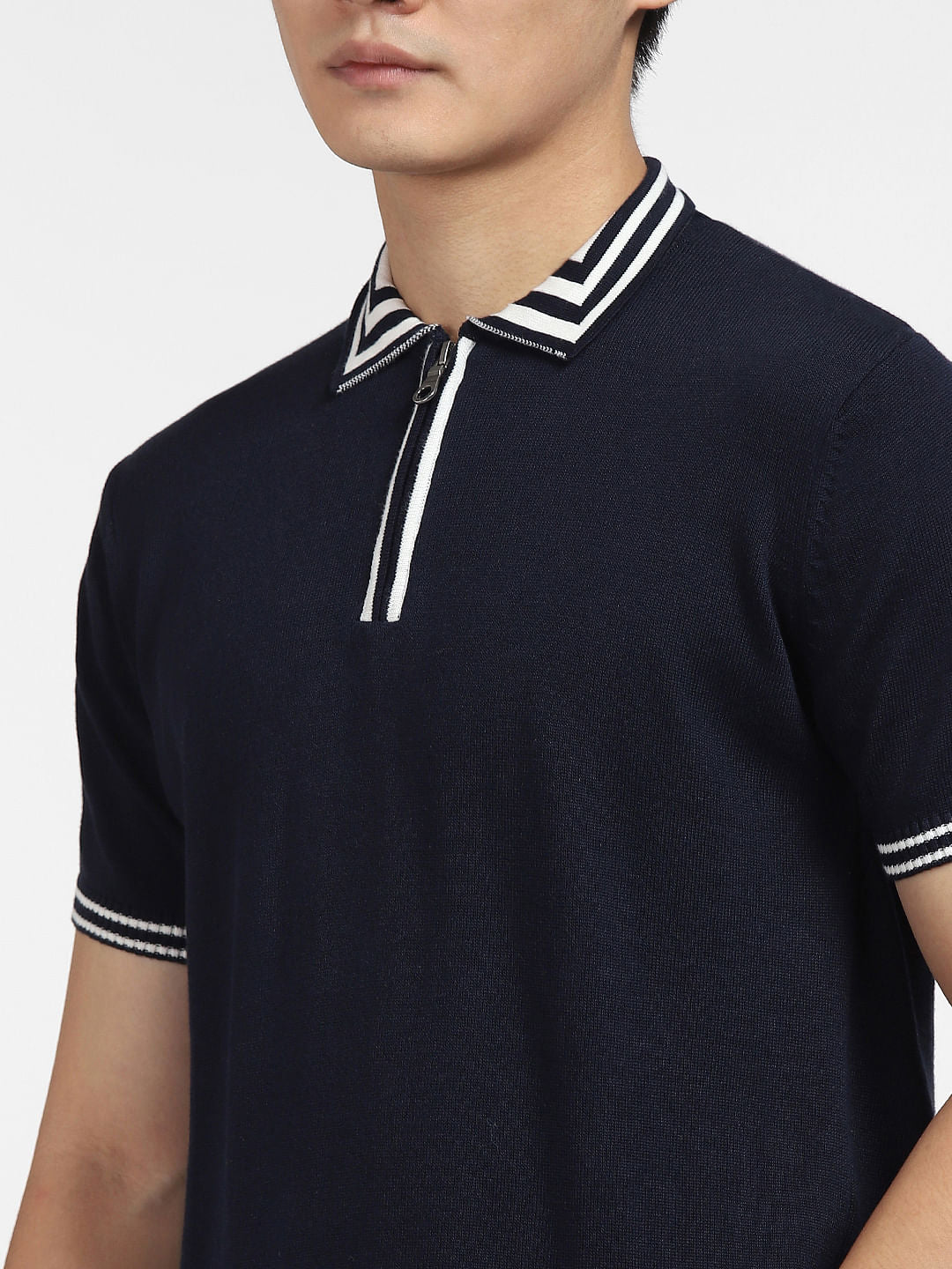 Navy Blue Contrast Tipping Polo T-shirt