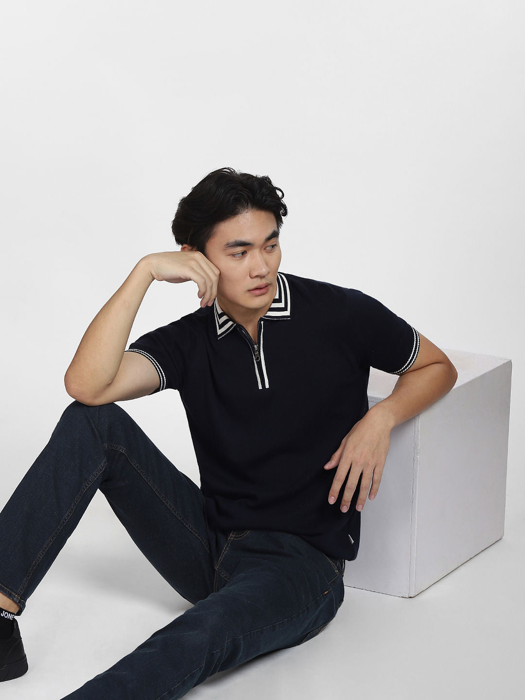 Navy Blue Knit Polo T-shirt - S