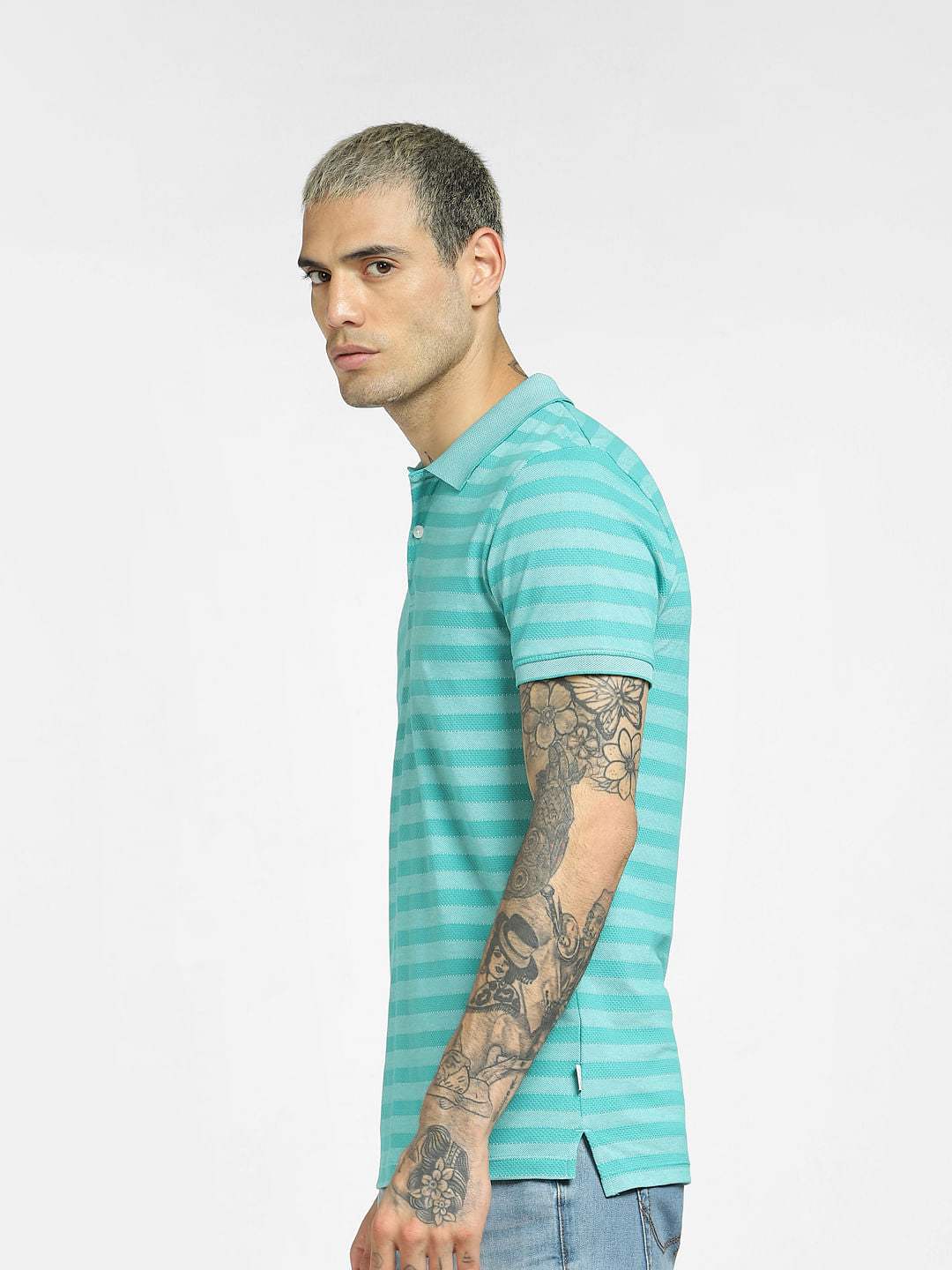 Green Striped Polo Neck T-shirt