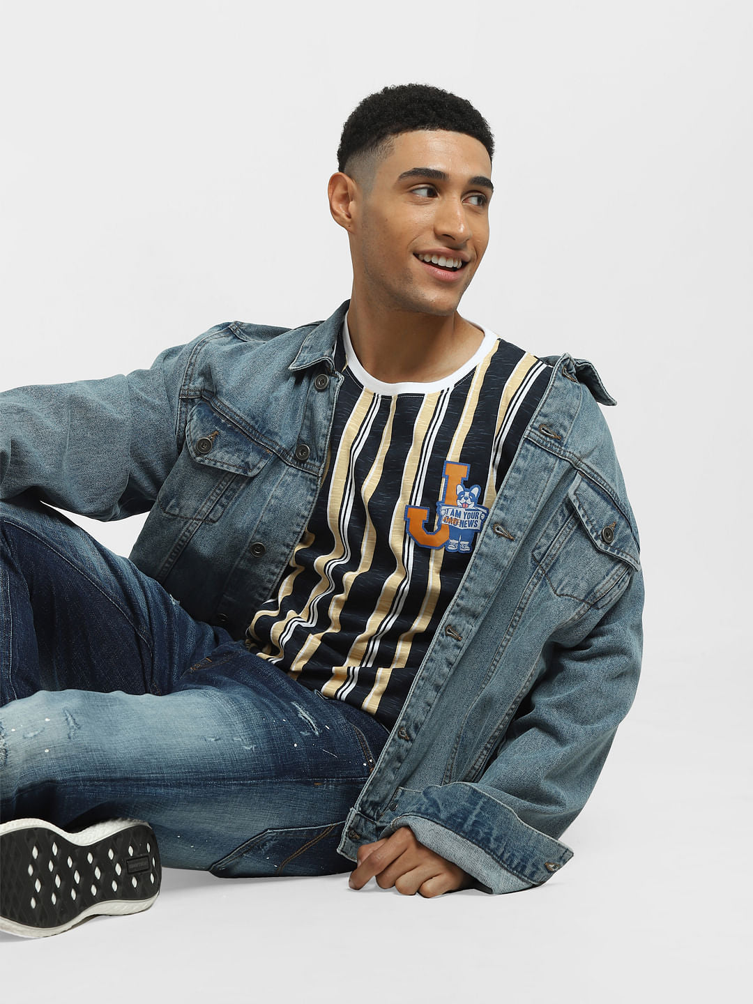 Blue Striped Crew Neck T-shirt - S