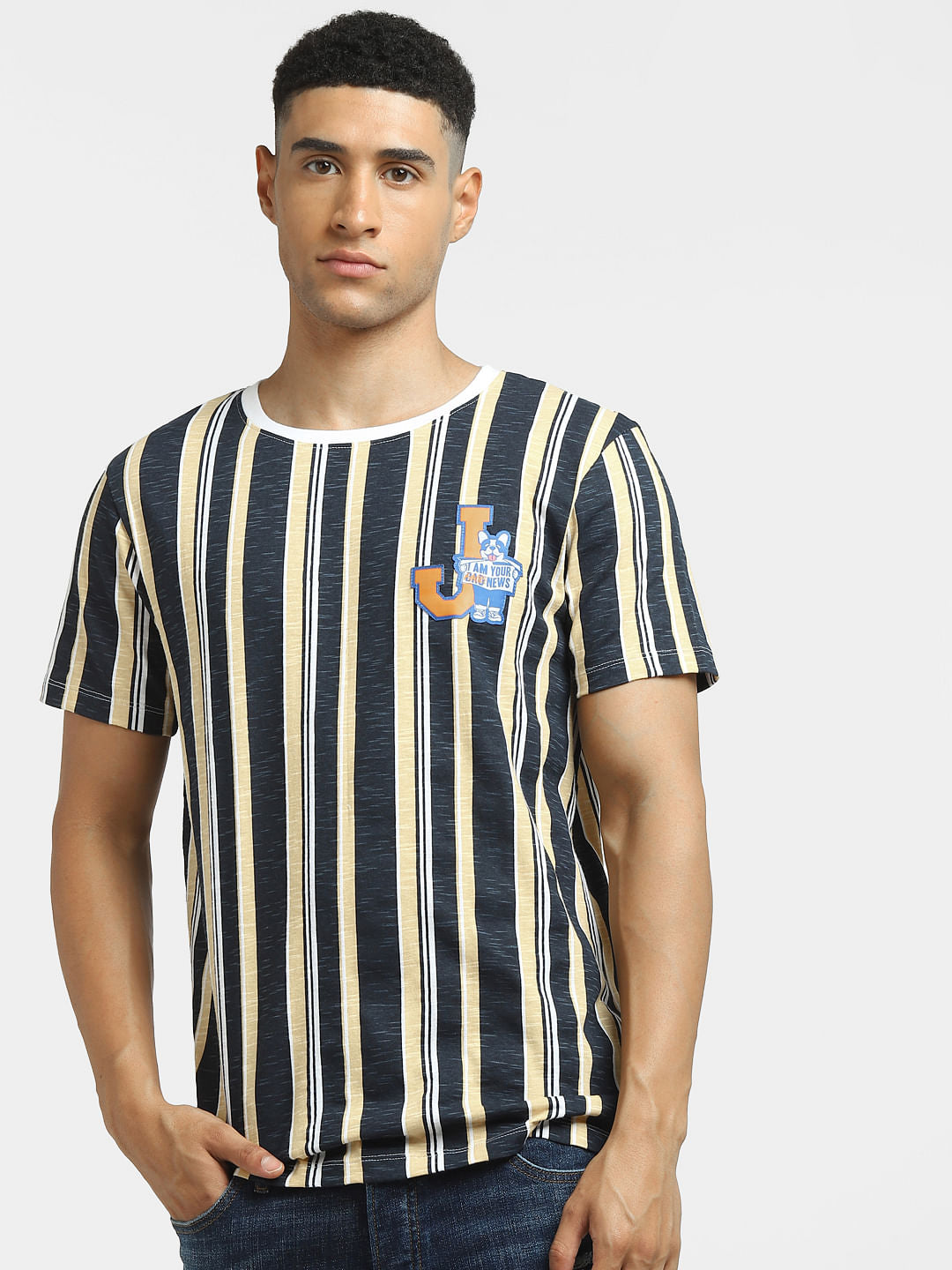 Blue Striped Crew Neck T-shirt