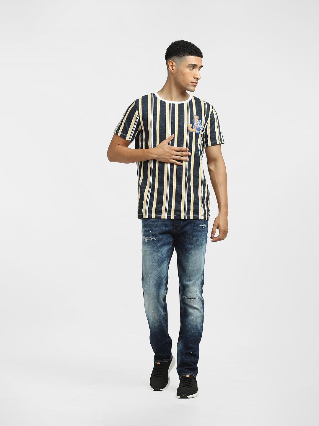 Blue Striped Crew Neck T-shirt