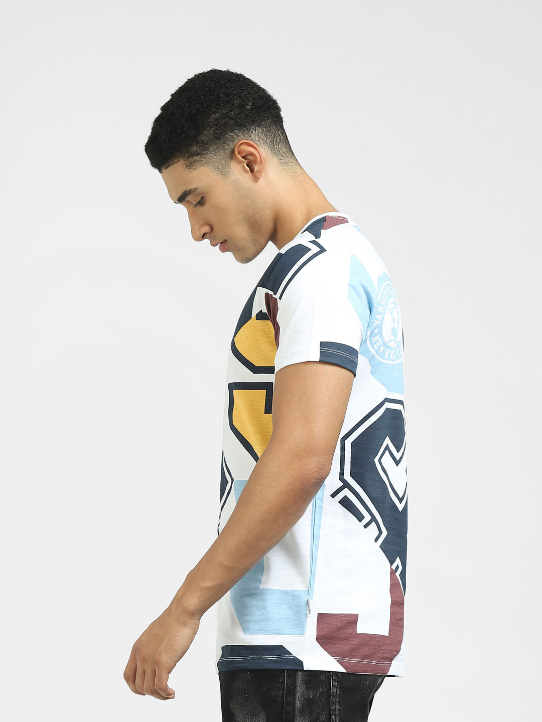 White Logo Print Crew Neck T-shirt